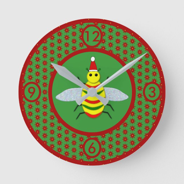 Relógio Redondo Belas de Natal e Flores de Poinsettia (Frente)