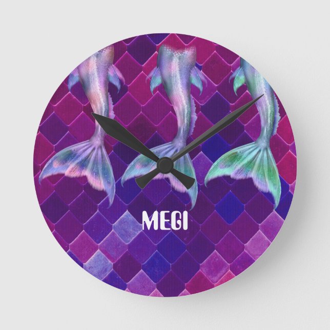 Relógio Redondo Belas praias marítimas e sereias (Frente)