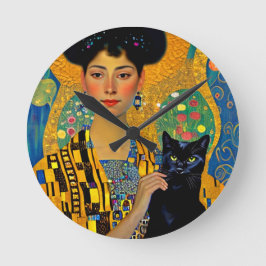 Relógio Redondo Beleza e Gato Negro