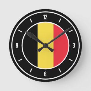 Relógio Redondo Bélgica Flag Elegant