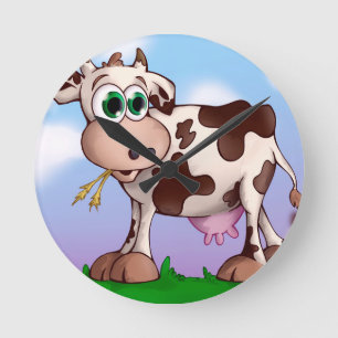Relógio Redondo Bella a vaca que come o feno em uma parte superior
