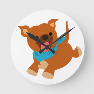 Relógio Redondo Belo e Feliz Cartoon Staffie Wall Clock
