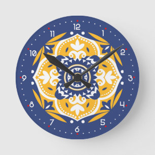 Relógio Redondo 💛 💙 🤍 Belos Azulejos azuis e amarelos
