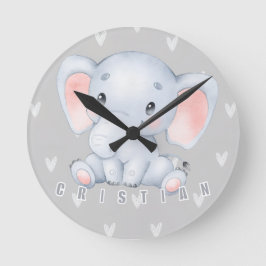 Relógio Redondo Berçário de Elefante Bebê Decoração Fofa