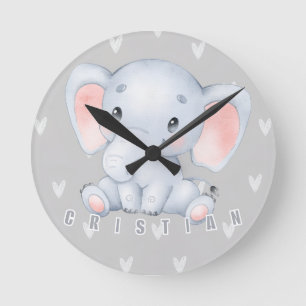 Relógio Redondo Berçário de Elefante Bebê Decoração Fofa