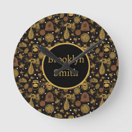 Relógio Redondo Berçário Preto de Mel Vintage em Favo de Mel