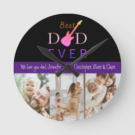 Relógio Redondo Best Dad Ever Photo Collage Custom Father’s Day