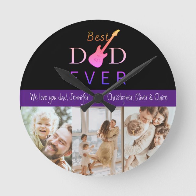 Relógio Redondo Best Dad Ever Photo Collage Custom Father’s Day (Frente)