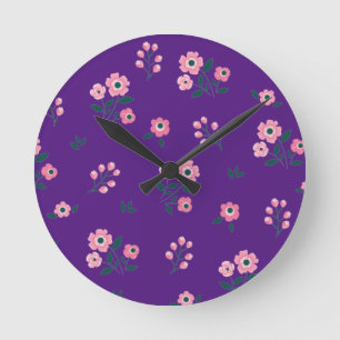 Relógio Redondo Bestseller design azul roxo floral para o casament