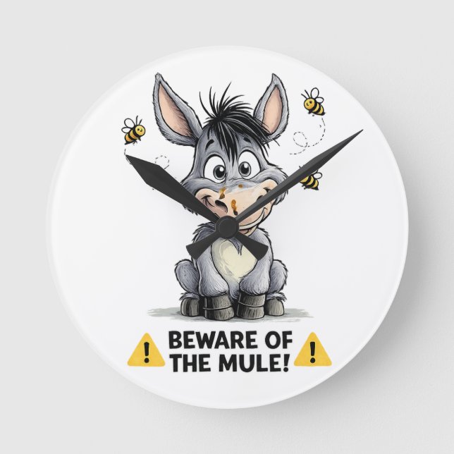 Relógio Redondo Beware Of The Mule Funny Donkey Warning Design (Frente)