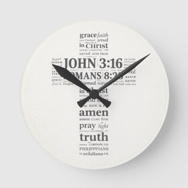 Relógio Redondo Bible Verse Reference Cross Wall Art (Frente)