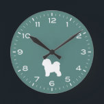 Relógio Redondo Bichon Frise Dog Raça Silhouette Round Clock<br><div class="desc">Um relógio de parede divertido para casa ou escritório. Faz um presente original para amantes do Bichon Frise. Veja o Doodle World de Jenn para mais relógios decorativos e cães que criem a decoração doméstica.</div>