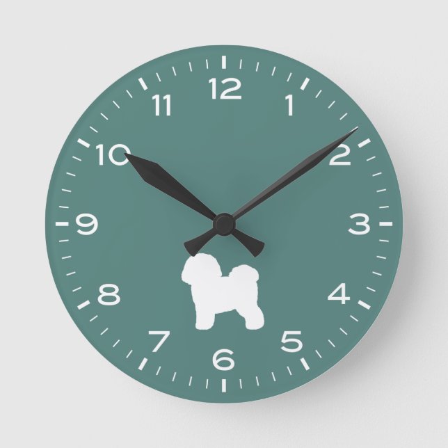 Relógio Redondo Bichon Frise Dog Raça Silhouette Round Clock (Frente)