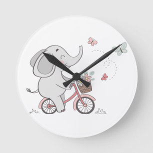 Relógio Redondo Bicicleta Fantasia de Elefante – Projeto de Animal