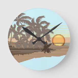 Relógio Redondo Big Sunset Stripe Hawaiian Wall Clocks