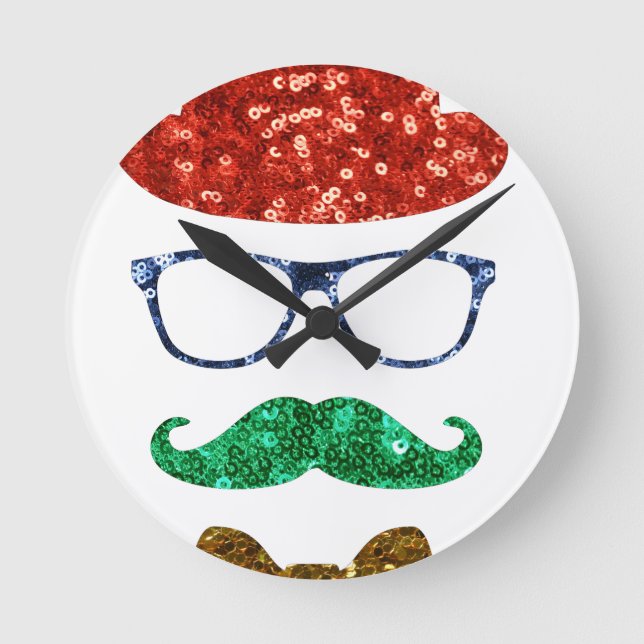 Relógio Redondo bigode de hipster de natal (Frente)