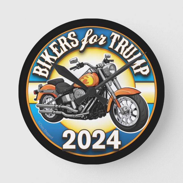 Relógio Redondo Bikers For Trump 2024 - Patriotic Cycling (Frente)