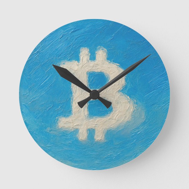 Relógio Redondo Bitcoin Blue Sky (Oil, Style: 1) (Frente)