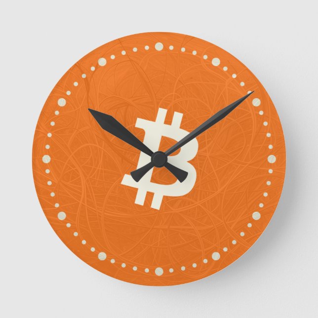 Relógio Redondo Bitcoin Clássico Laranja (Neurônio) (Frente)