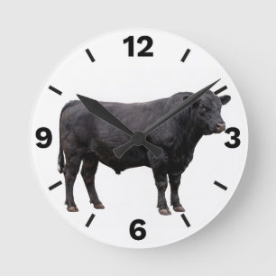 Relógio Redondo Black Bull Beef Cattle Farm Ranch Rustic Decor