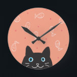 Relógio Redondo Black Cat & Fish Wall Clock<br><div class="desc">Black Cat & Fish Wall Clock</div>
