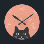 Relógio Redondo Black Cat & Fish Wall Clock<br><div class="desc">Black Cat & Fish Wall Clock</div>
