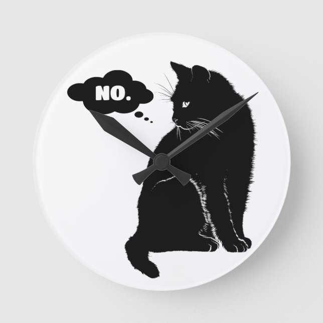 Relógio Redondo Black Cat Says No - Funny Cat Lover Gift (Frente)