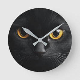 Relógio Redondo Black Cat Wall Clock with Striking Yellow Eyes - M