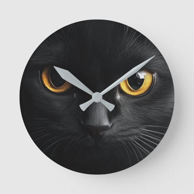 Relógio Redondo Black Cat Wall Clock with Striking Yellow Eyes - M (Frente)