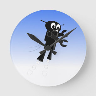 Relógio Redondo Black Flying Robot Blue Sky Background