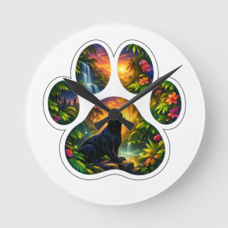 Relógio Redondo Black Panther Jungle Paw Design