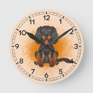 Relógio Redondo Black & Tan Cavalier King Charles Dog Em Laranja