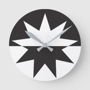Relógio Redondo Black White Deco Star Sunburst