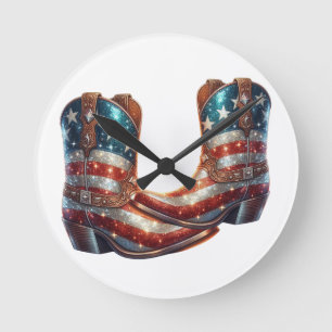 Relógio Redondo Bling American Flag Boots