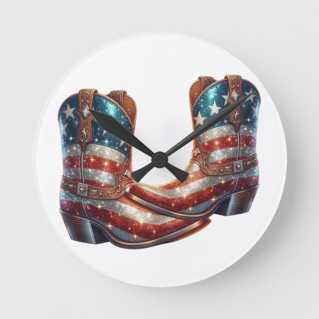 Relógio Redondo Bling American Flag Boots (Frente)