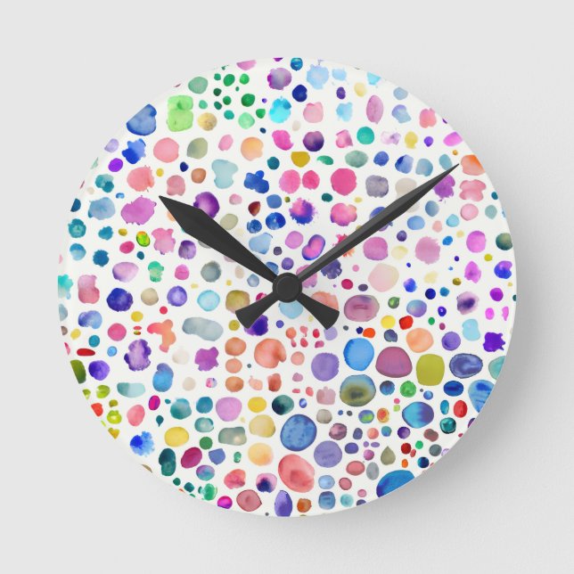 Relógio Redondo Blobs de Aquarela (Frente)