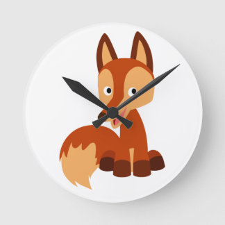 Relógio Redondo Bloco de Cartoon Fox Wall, Cute Cunning