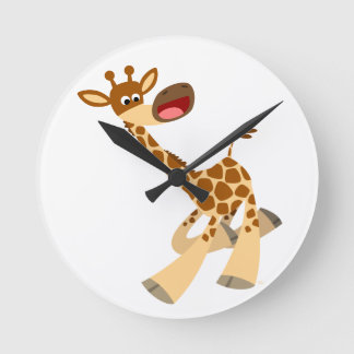 Relógio Redondo Bloco de Parede Girafa Ambulante de Cartoon Bonito
