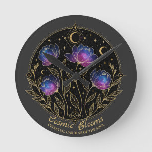 Relógio Redondo Blooms Cósmicos – Floral Celestial (SEM NÚMEROS)