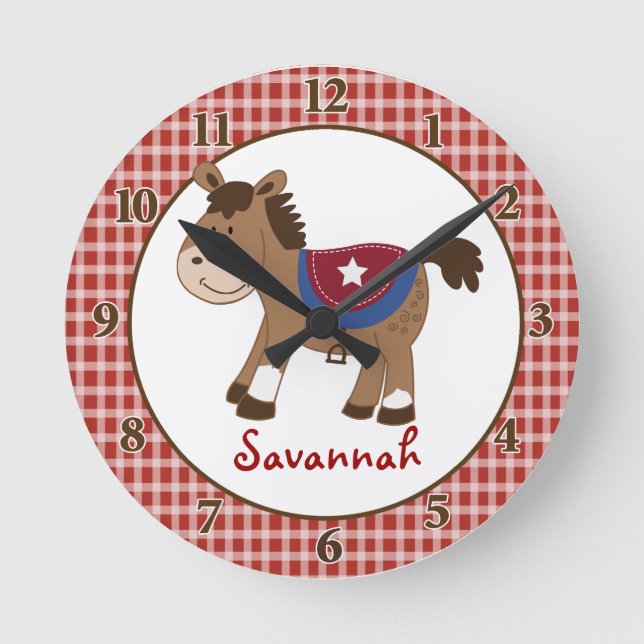 Relógio Redondo Bloqueio de Parede de Cavalos Ocidentais - Adicion (Frente)