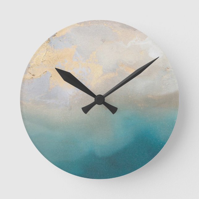 Relógio Redondo Blue and Gold Marble Clock (Frente)