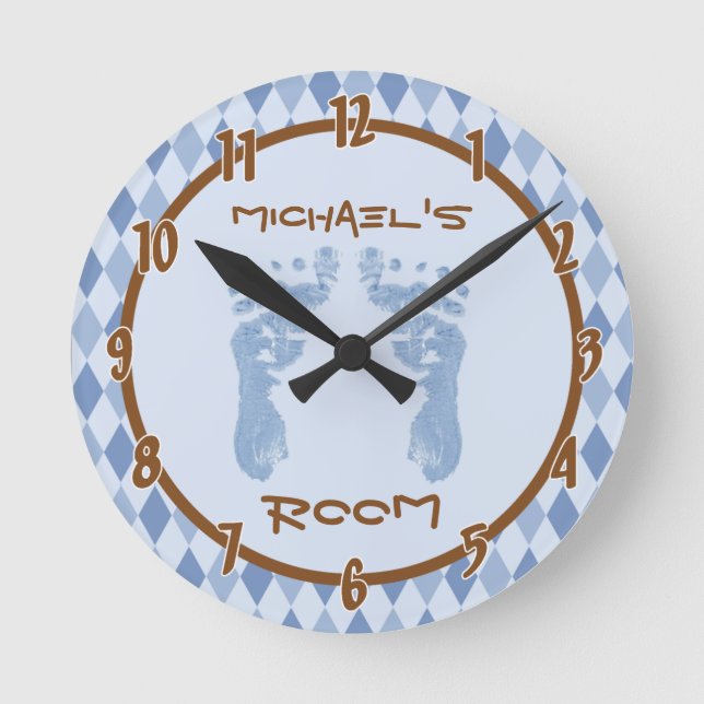Relógio Redondo Blue Argyle Diamond Baby Feet Personalizado Clock (Frente)