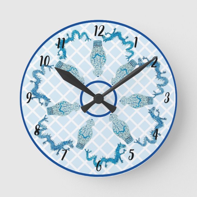 Relógio Redondo Blue Dragon Chinoiserie Ginger Jar Jars (Frente)