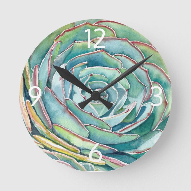 Relógio Redondo Blue Echeveria Wall Clock (Frente)