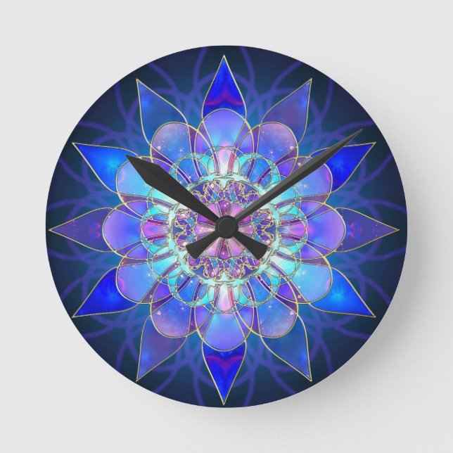 Relógio Redondo Blue Flower Mandala Fractal (Frente)
