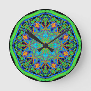 Relógio Redondo Blue Green Mandala