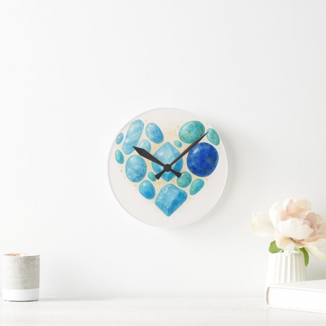 Relógio Redondo Blue Heart Gemstone Wall Clock – Elegant Spiritual (Lar)