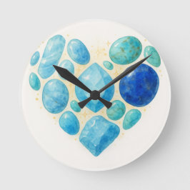 Relógio Redondo Blue Heart Gemstone Wall Clock – Elegant Spiritual