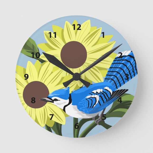 Relógio Redondo Blue Jay Bird Clocks (Frente)