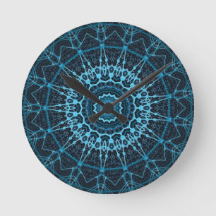 Relógio Redondo Blue Mandala Net Retro Hippie Trippy Boho Chic